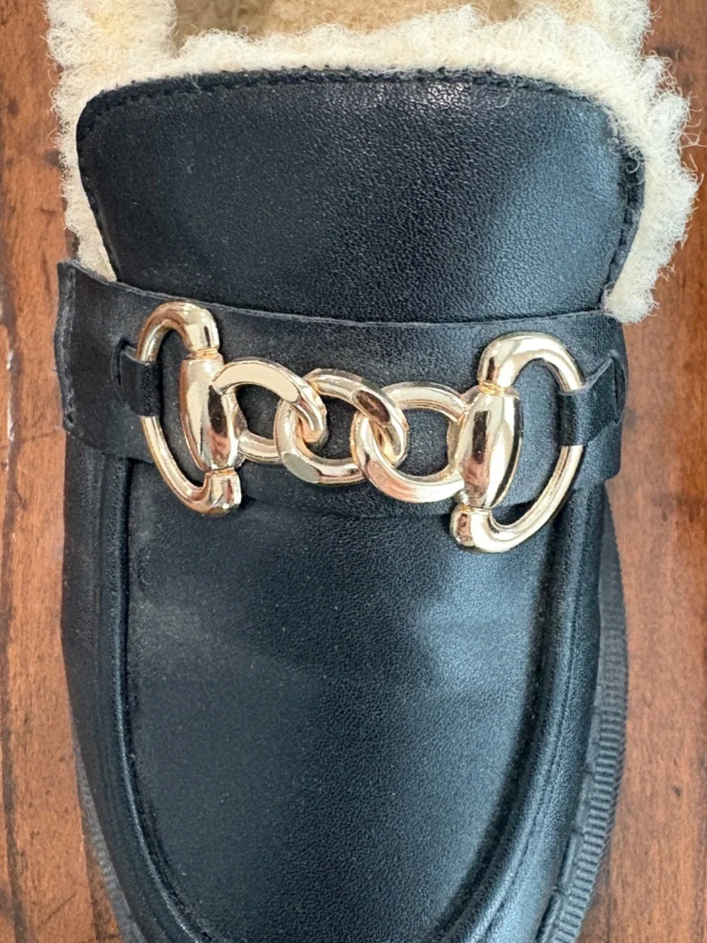 Black Faux Leather Sherpa Lined Chunky Lug Sole Bit Loafers Size 40 (9 US) - Picture 3 of 7